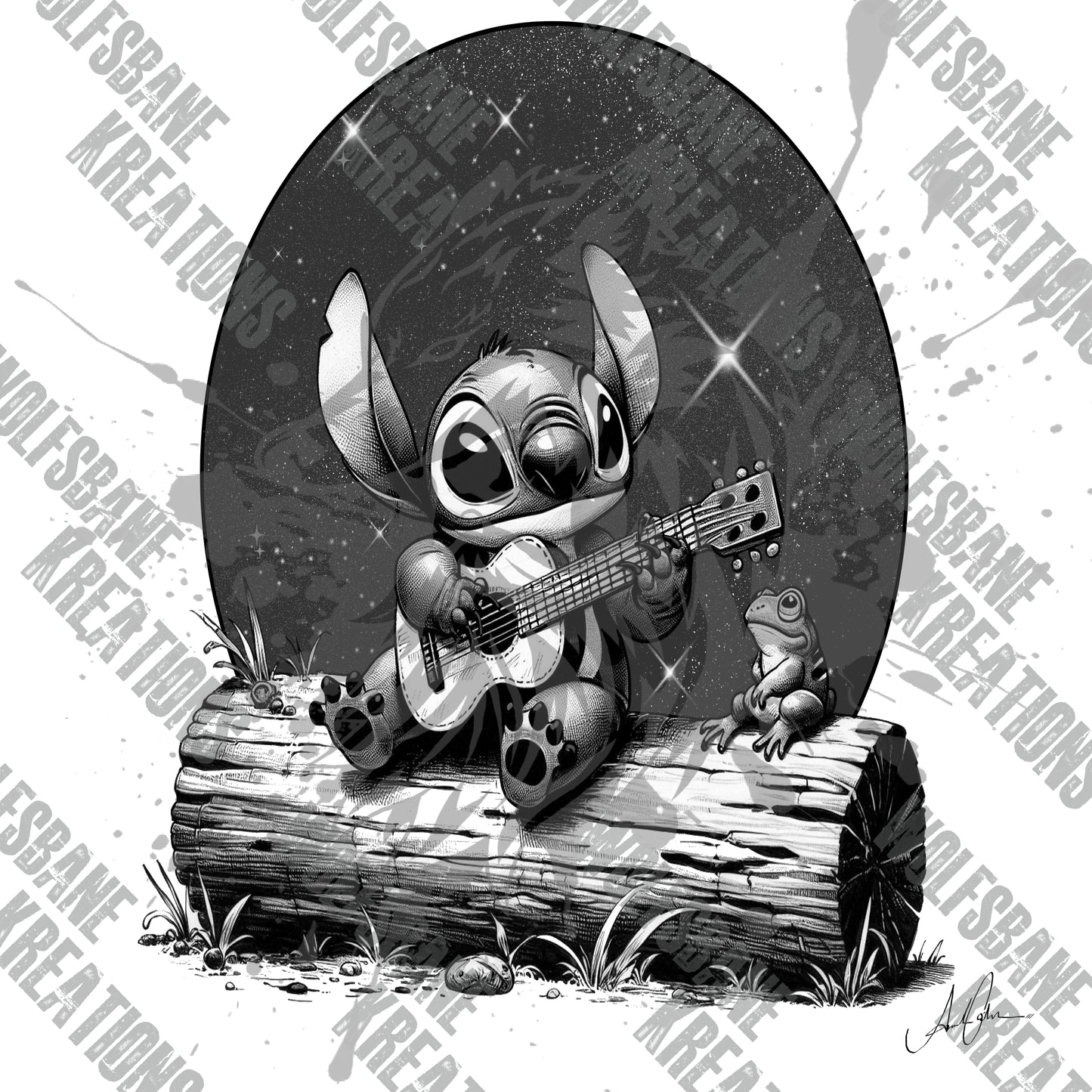 Stitch on a log