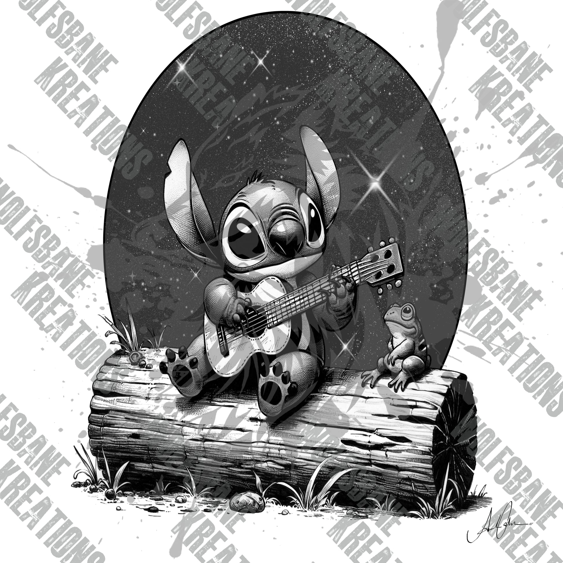 Stitch on a log